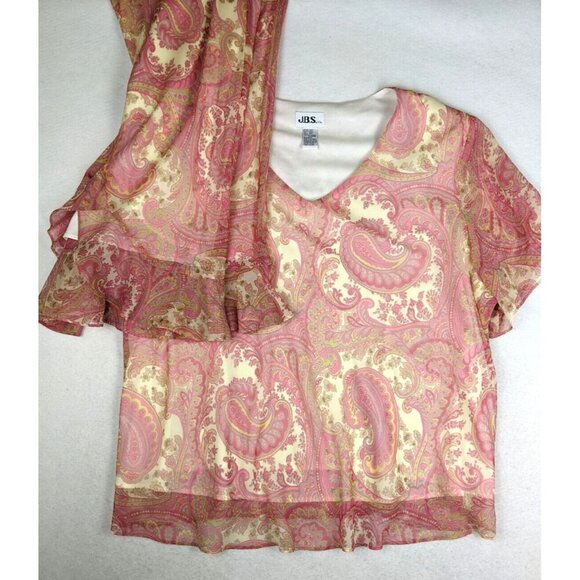WOMEN'S PINK PAISLEY PRINT SHORT SLEEVE TOP & MIDI SKIRT SET - JBS - SIZE 30W - Picture 1 of 10